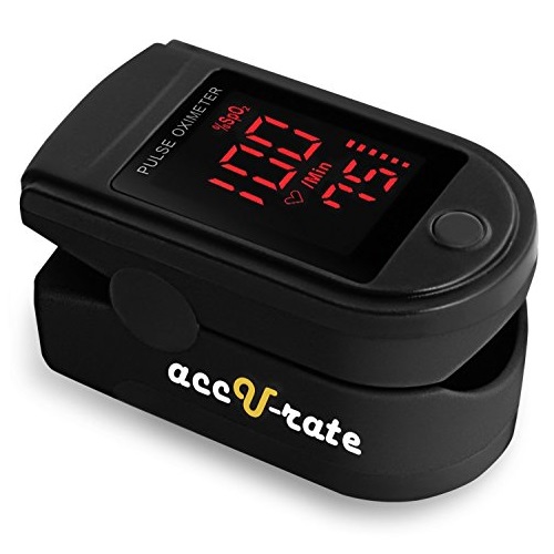 Zacurate Pro Series CMS 500DL Fingertip Pulse Oximeter Blood Oxygen Saturation Monitor with silicon cover, batteries and lanyard (Mystic Black), only $18.96