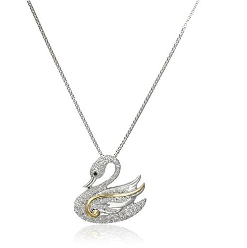 Amazon Collection Sterling Silver and 14k Yellow Gold Diamond Swan Pendant Necklace (1/10 cttw, I-J Color, I2-I3 Clarity), Only $37.69, free shipping