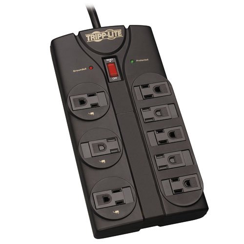 Tripp Lite 8 Outlet Surge Protector Power Strip, 8ft Cord Right Angle Plug, Black, LIFETIME INSURANCE, Only $16.41