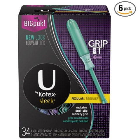 U by Kotex Sleek Tampons, Regular Absorbency, Unscented, 34 Count (Pack of 6), Only $22.44, free shipping after clipping coupon and using SS