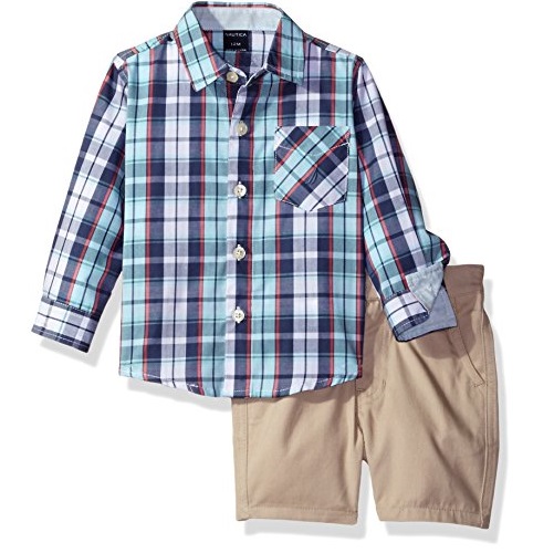 Nautica Baby Boys' Long Sleeve Button Down Shirt and Flat Front Short Set,  Only $8.14
