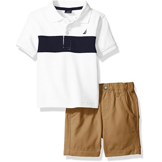 Nautica Baby Boys Stripe Polo with Pull on Short Set, White, 18 Months, only $9.38