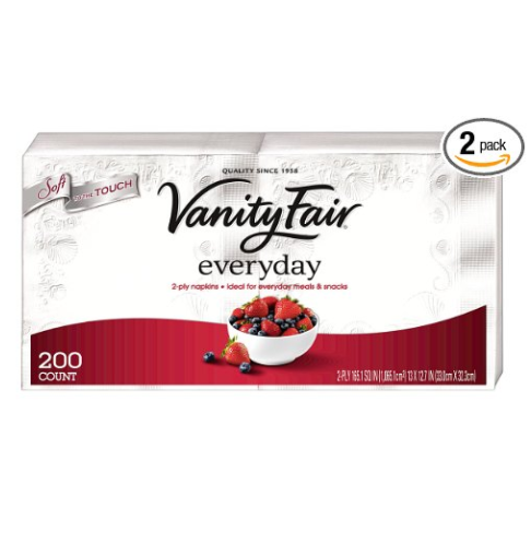 Vanity Fair 方形餐巾紙 400張, 現僅售$6.55, 免運費！