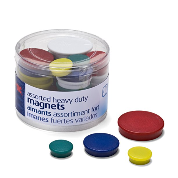 Officemate Heavy Duty Magnets, Assorted Sizes and Colors, 30 per Tub (92501) only $7.61