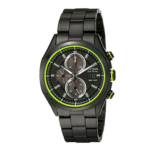 Citizen Men's Drive Eco-Drive Black Ion Plated Strap with Green Accented Dial, Only $115.00