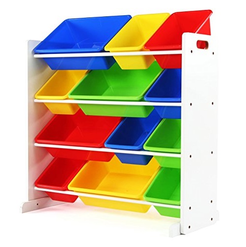 Humble Crew, White/Primary Kids' Toy Storage Organizer with 12 Plastic Bins, Only $39.99, free shipping