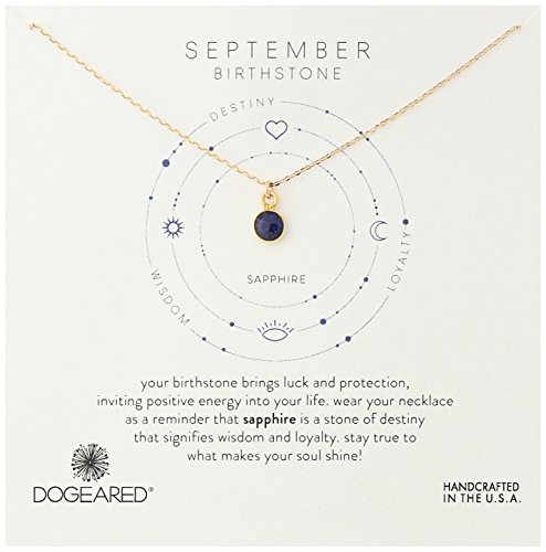 Dogeared 朵吉兒 女士純銀鍍金色藍寶石項鏈，9月生辰石，原價$48.00，現僅售$19.69。其它月份生辰石可選