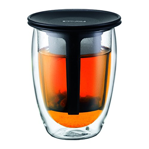 Bodum Tea For One Double 0.35-Liter Wall Glass Tea Strainer, 12-Ounce, Black, Only $9.97