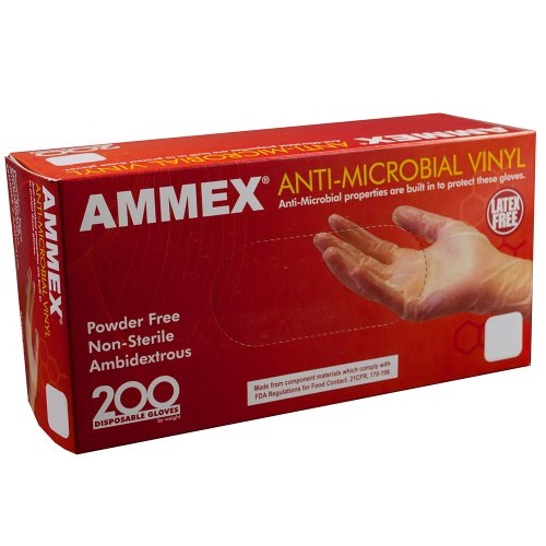 AMMEX - AAMV46100-BX - Vinyl Gloves - Anti-Microbial,Powder Free, Food Safe, Industrial, 3mil, Large, Clear (Box of 200), Only $6.31, free shipping after using SS