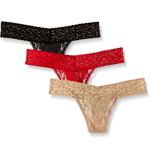 Maidenform Women's Lace Thong Bundle, Black Dot Print/Cherry Pop/Body Beige, One Size (Pack of 3), Only $15.18, You Save $20.82(58%)