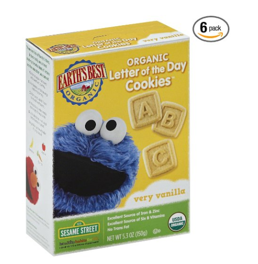 Earth's Best 芝麻街字母有机饼干 香草味 6盒, 现点击coupon后仅售$8.46, 免运费！