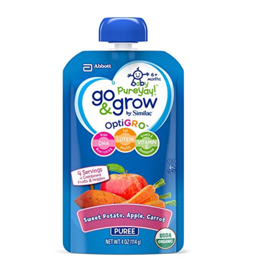 Go & Grow by Similac Fruit and Veggie Pouches with OptiGRO, Sweet Potato, Apple, Carrot Puree, For 6+ Months, Organic Baby Food, 4 ounces, Pack of 12 ONLY $11.04