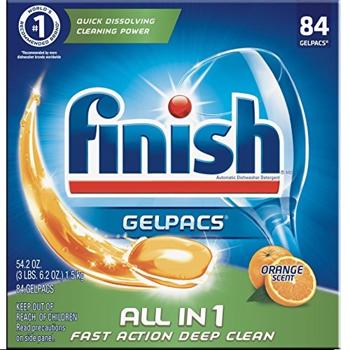 Finish All in 1 Gelpacs Orange, Dishwasher Detergent Tablets 84 count, Only $11.89