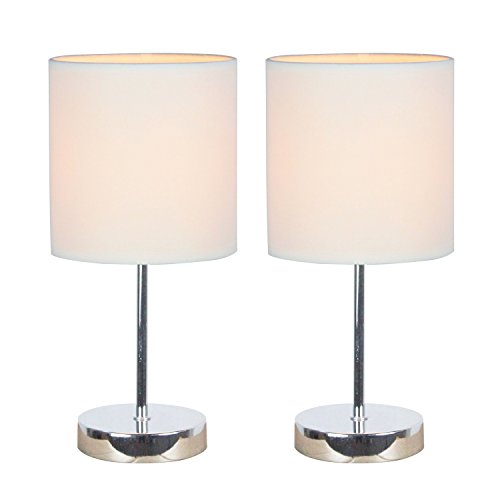 Simple Designs LT2007-WHT-2PK Chrome Mini Basic Table Lamp 2 Pack Set with Fabric Shades, White, Only $12.98