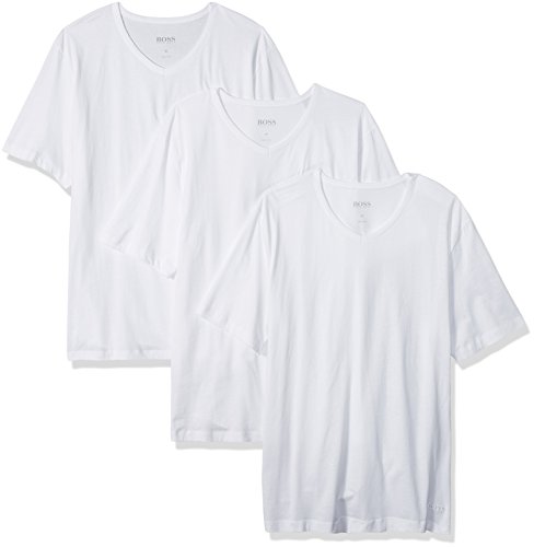 BOSS HUGO BOSS Men's Cotton 3 Pack V-Neck T-Shirt, New White, Small, Only $21.69, You Save $20.31(48%)
