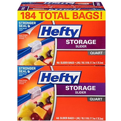 Hefty Slider Storage Bags (Quart, 184 Count), Only $9.69,free shipping after clipping coupon and using SS