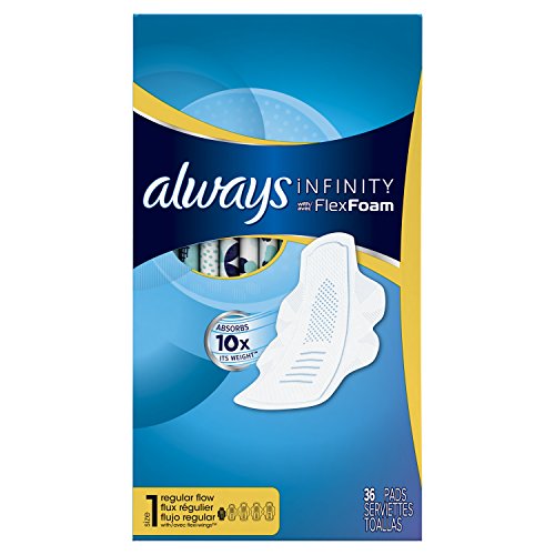 Always Infinity Size 1 Pads with Wings, Regular Absorbency, Unscented, 36 Count (Pack of 3), Packaging May Vary, Only, Only$15.92