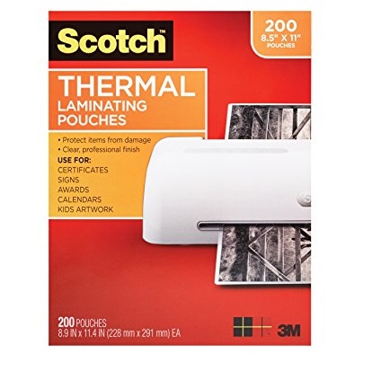 Scotch Thermal Laminating Pouches, 8.9 x 11.4-Inches, 3 mil thick, 200-Pack (TP3854-200),Clear, Only $17.84