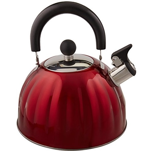 Mr. Coffee Twining Pumpkin Shaped Stainless Steel Whistling Tea Kettle, 2.1-Quart, Metallic Red, Only $8.89