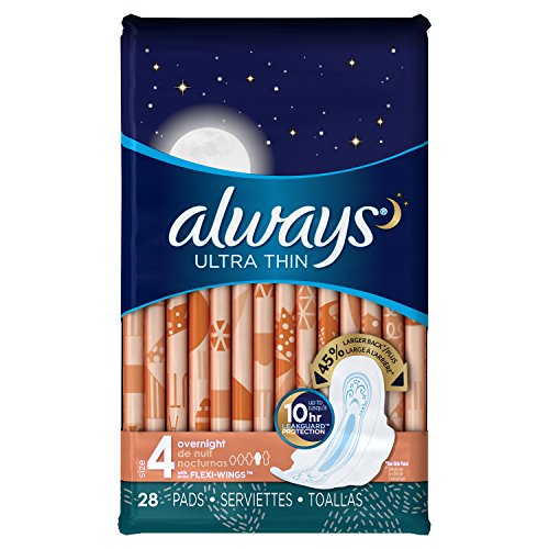 Always Ultra Thin Size 4 Overnight Pads With Wings, Unscented, 28 count (Pack of 3),Packaging May Vary, Only $10.64, free shipping after clipping coupon and using SS