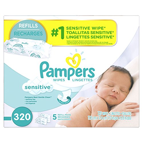 Pampers Baby Wipes Sensitive 5X Refill, 320 Count, Only $7.39, free shipping after clipping coupon and using SS