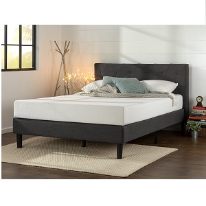 Zinus Shalini Upholstered Diamond Stitched Platform Bed / Mattress Foundation / Easy Assembly / Strong Wood Slat Support / Dark Grey, Queen, Only $130.39