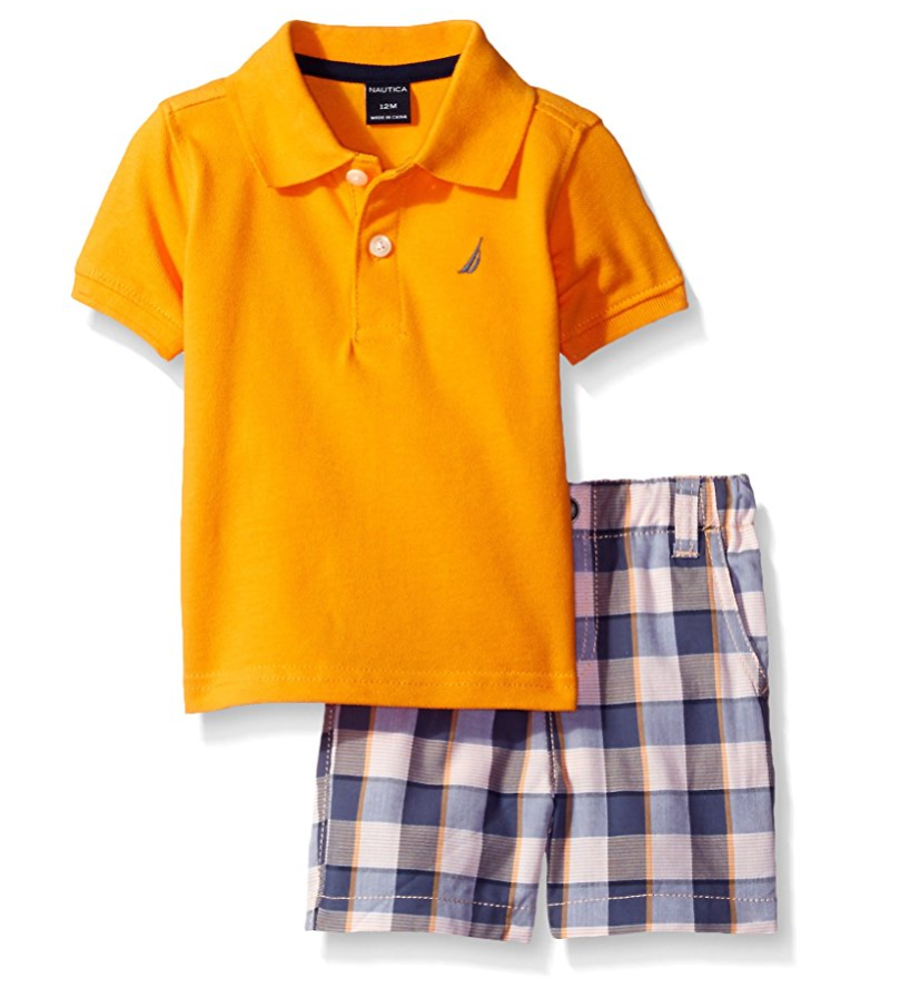 Nautica Baby Boys Solid Polo with Pattern Pull on Short Set only $8.20