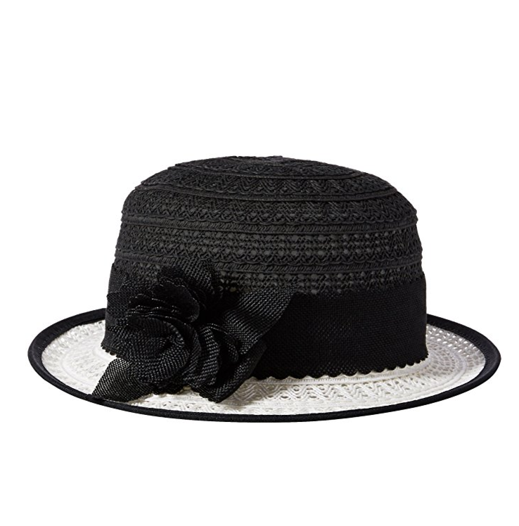 Nine West Women's Packable Boater Hat with Flower, Blk/White, One Size, Only $6.90, You Save $0.18(3%)