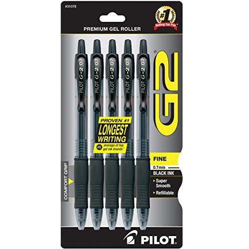 返校日好价！Pilot百乐 G2 黑色 圆珠笔，5支装，Fine 笔尖，原价$11.35，现买2套，每套仅售$4.91