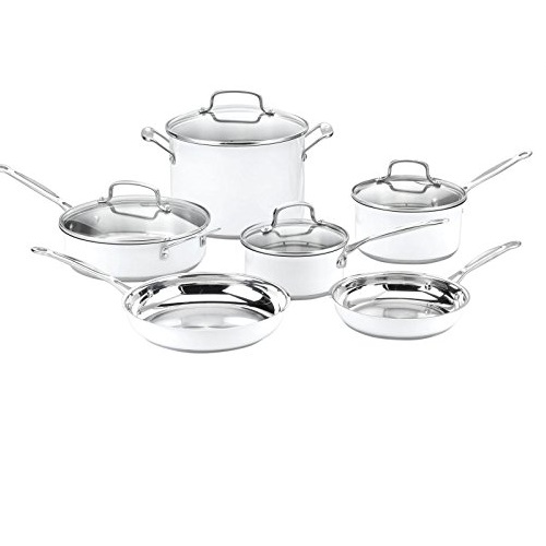 Cuisinart CSMW-10 Chef's Classic Stainless Steel 10-Piece Cookware Set, White, Only $30.99, free shipping