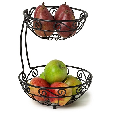 Spectrum Diversified Scroll Fruit Stand, Tiered Server, Fruit Baskets, 2 Tier, Black, Only $8.71