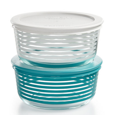 macys.com 现有 Pyrex 彩色条纹保鲜玻璃碗4件套  特价仅售$5.94