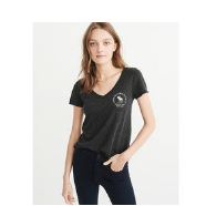 Abercrombie & Fitch 女士Logo圖案V領T恤  特價僅售$10
