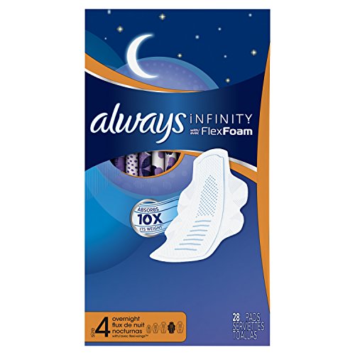 Always Infinity Size 4 Overnight Feminine Pads with Wings, Unscented, 28 Count - Pack of 3 (84 Total Count) (Packaging May Vary), Only $6.75 after clipping coupon