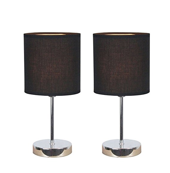 Simple Designs LT2007-BLK-2PK Chrome Mini Basic Table Lamp 2 Pack Set with Fabric Shades, Black only $10.39