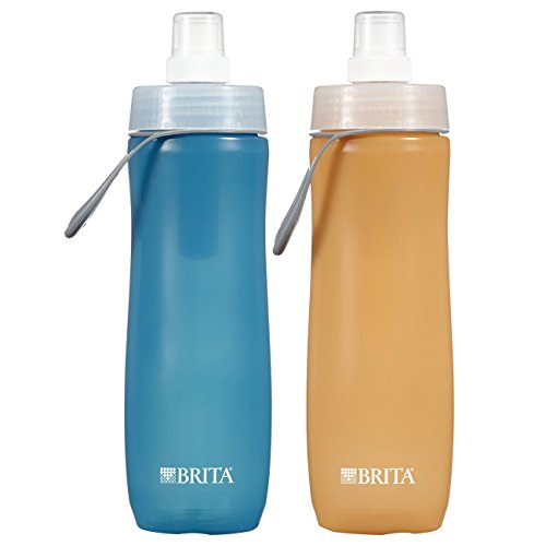 Brita Filtered Water Sports Bottle (includes 1 filter), Soft Squeeze, BPA Free, Twin Pack, Blue and Orange, 20 Ounce Each Bottle, Only $13.59