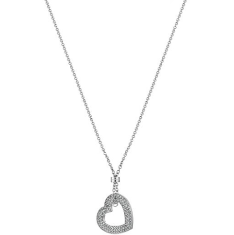 Michael Kors Brilliance Silver-Tone and Pave Open Heart Pendant Necklace, 32