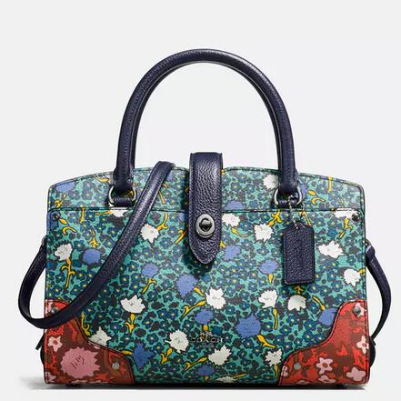 MERCER satchel 24 in multi floral print polished pebble leather  $175