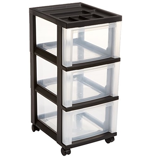 IRIS 3-Drawer Storage Cart with Organizer Top, Black, Only $14.21