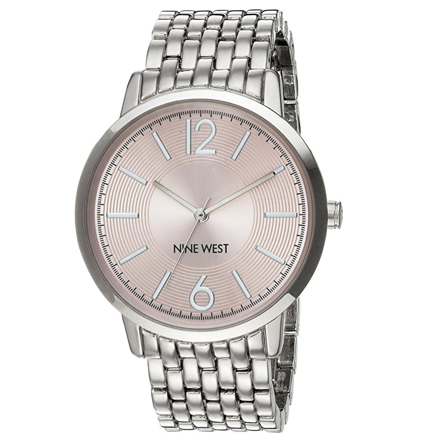 Nine West Women's NW/1921PKSB Silver-Tone and Blush Bracelet Watch only $19.99