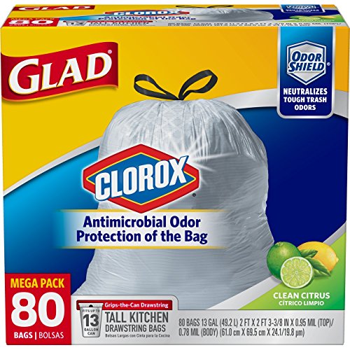 史低价！Glad 抗菌除味缩口垃圾袋 13加仑容量， 80个，原价$13.99，现点击coupon后仅售$9.09，免运费