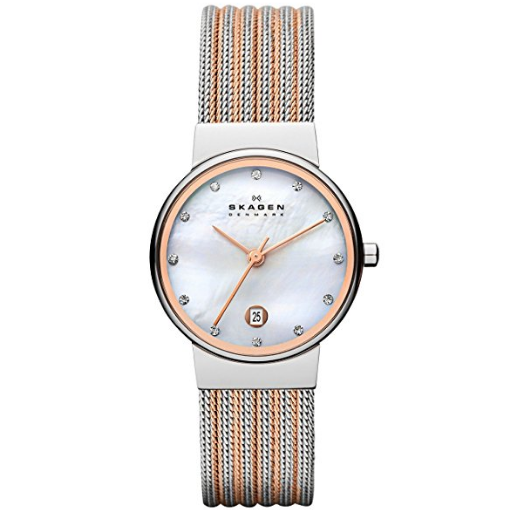 Skagen Women's Silver and Rose Striped Mesh Watch $52.50 FREE Shipping