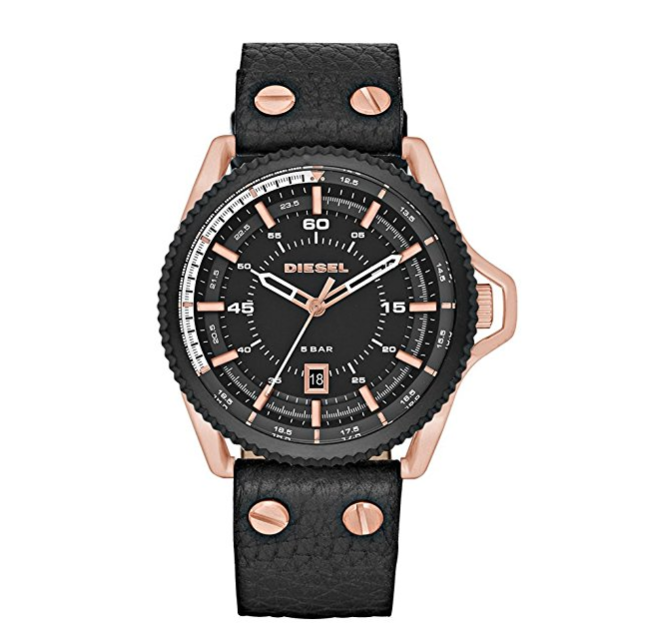 Diesel Men's DZ1754 Rollcage Rose Gold Black Leather Watch only $89.99