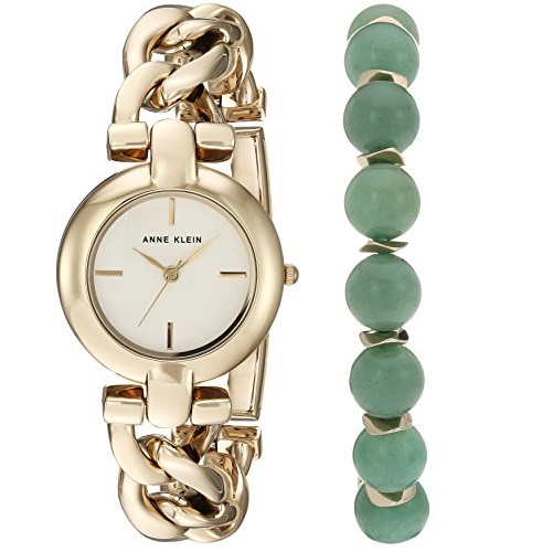Anne Klein Women's AK/2836JADE Gold-Tone Watch and Gemstone Beaded Bracelet Set, Only $27.99, free shipping