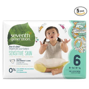 Amazon精选Seventh Generation Free & Clear 动物图案婴儿尿布低至6折+额外8折特卖