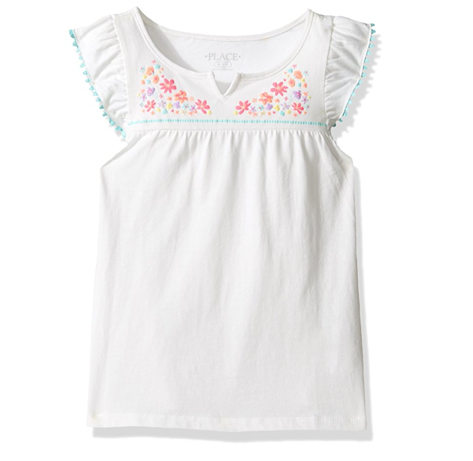The Children's Place Girls' Embellished Flutter Sleeve Tee only $5.55