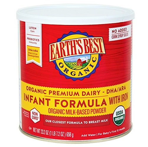 史低價！EARTH'S BEST世界最好嬰兒有機強化鐵奶粉，23.2/罐，共4罐，現點擊coupon后僅售$65.22，免運費