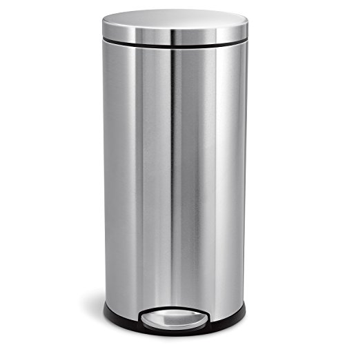 simplehuman Round Step Trash Can, Fingerprint-Proof Brushed Stainless Steel, 30 Liters /8 Gallons, Only $49.97, free shipping