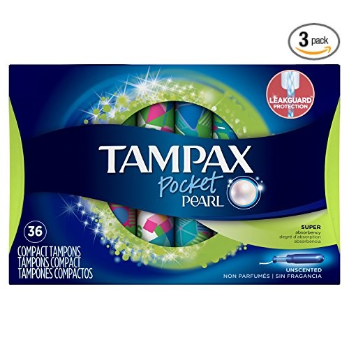 Tampax Pocket Pearl  Plastic Tampons, Super Absorbency, Unscented,36 Count (Pack of 3), Packaging May Vary, Only $14.97 after clipping coupon