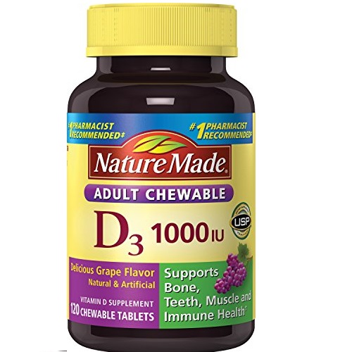 Nature Made Adult Chewable D3 1,000 I.U. Tablets, Grape, 120 Count, Only $3.85, free shipping after clipping coupon and using SS